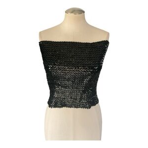 Black Sequin Tube Top – Vintage Y2K Stretch Bandeau